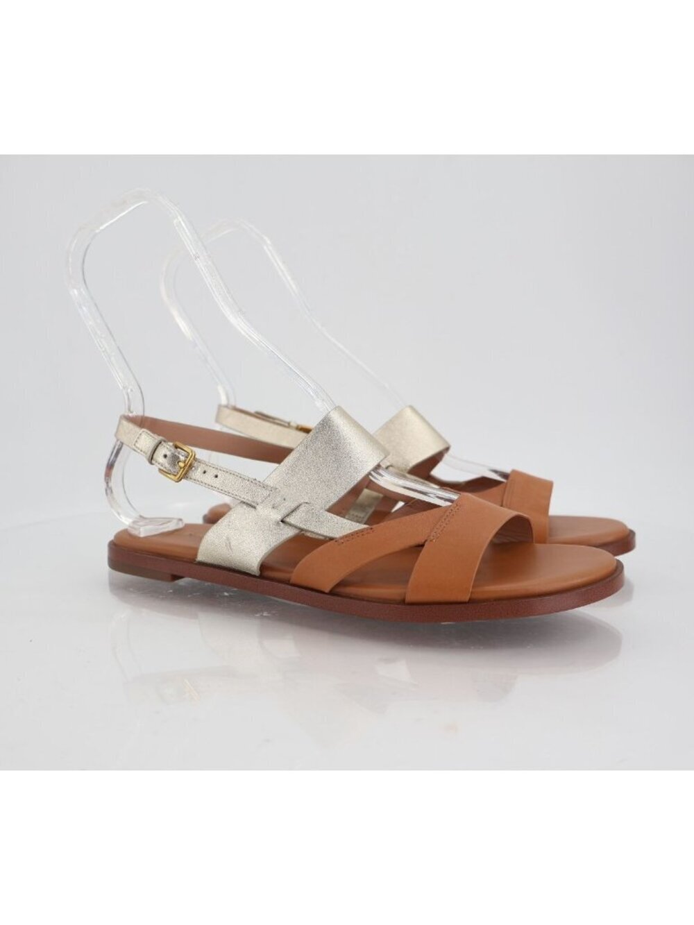 Cole Haan Women Leather Slingback Fawn Sandals Brown Gold Flat Size 8.5 B W30285